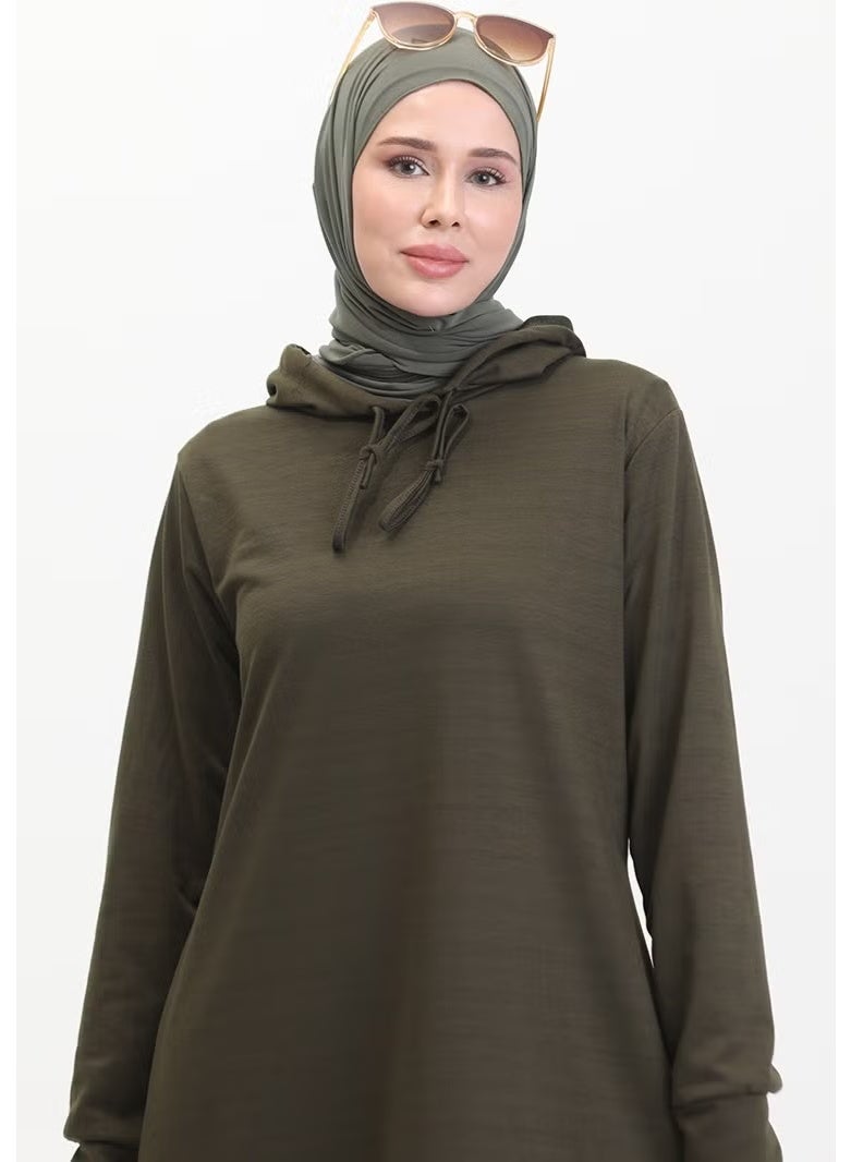 Sefa Merve Two Yarn Hooded Sports Dress 0190-23 Dark Khaki - Image 2